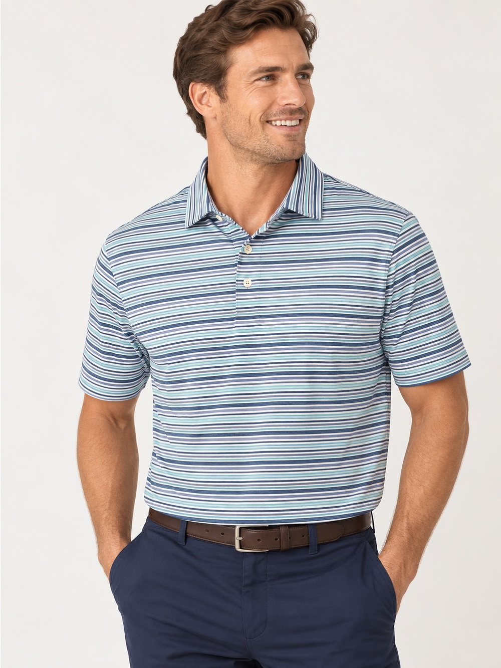 Peter Millar Summer Comfort Striped Performance Polo Shirt Size Large